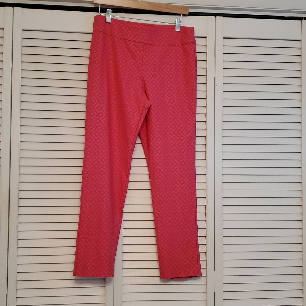 Krazy Larry Hot Pink Pull On Stretch Pants Cropped, Size 10